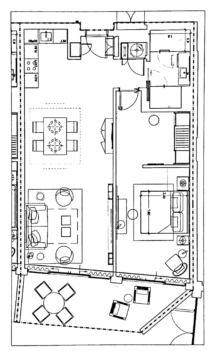 Planta do apartamento T1 008 (fração AJ) no Hyatt Regency Lisboa Residences, 85,20 m² privativos