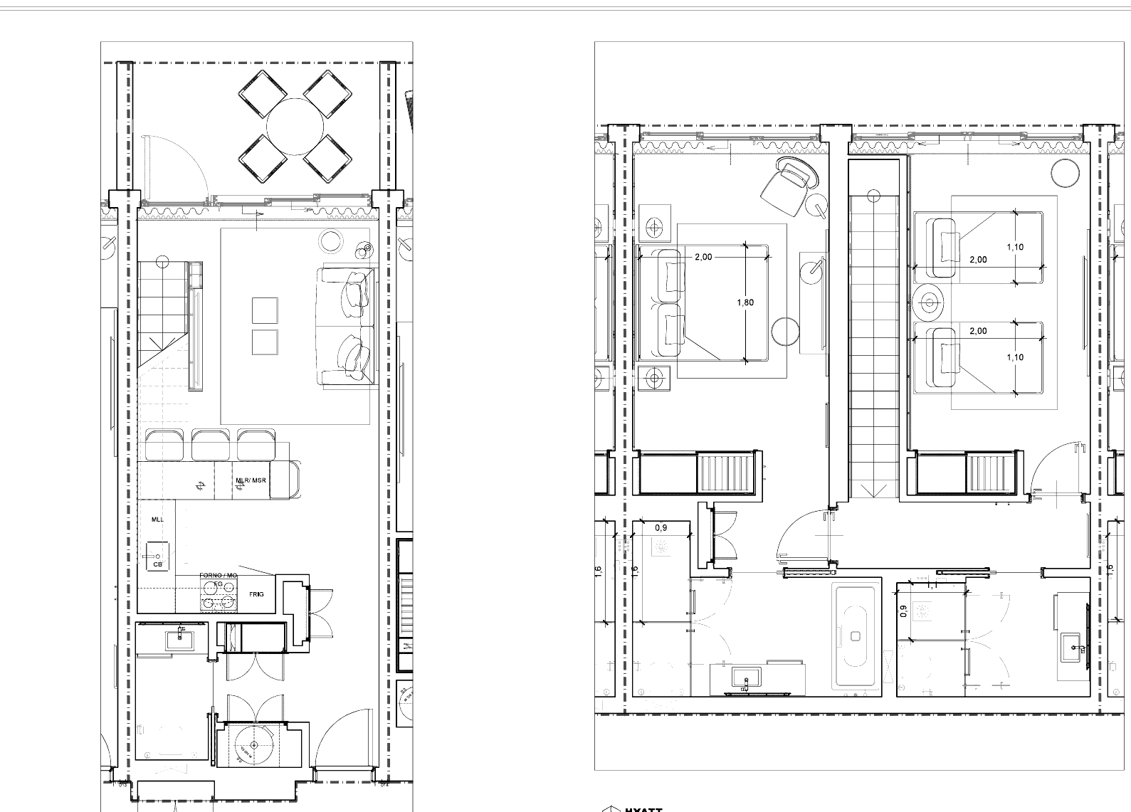 Planta do apartamento T2 014 (fração FD) no Hyatt Regency Lisboa Residences, 107,22 m² privativos