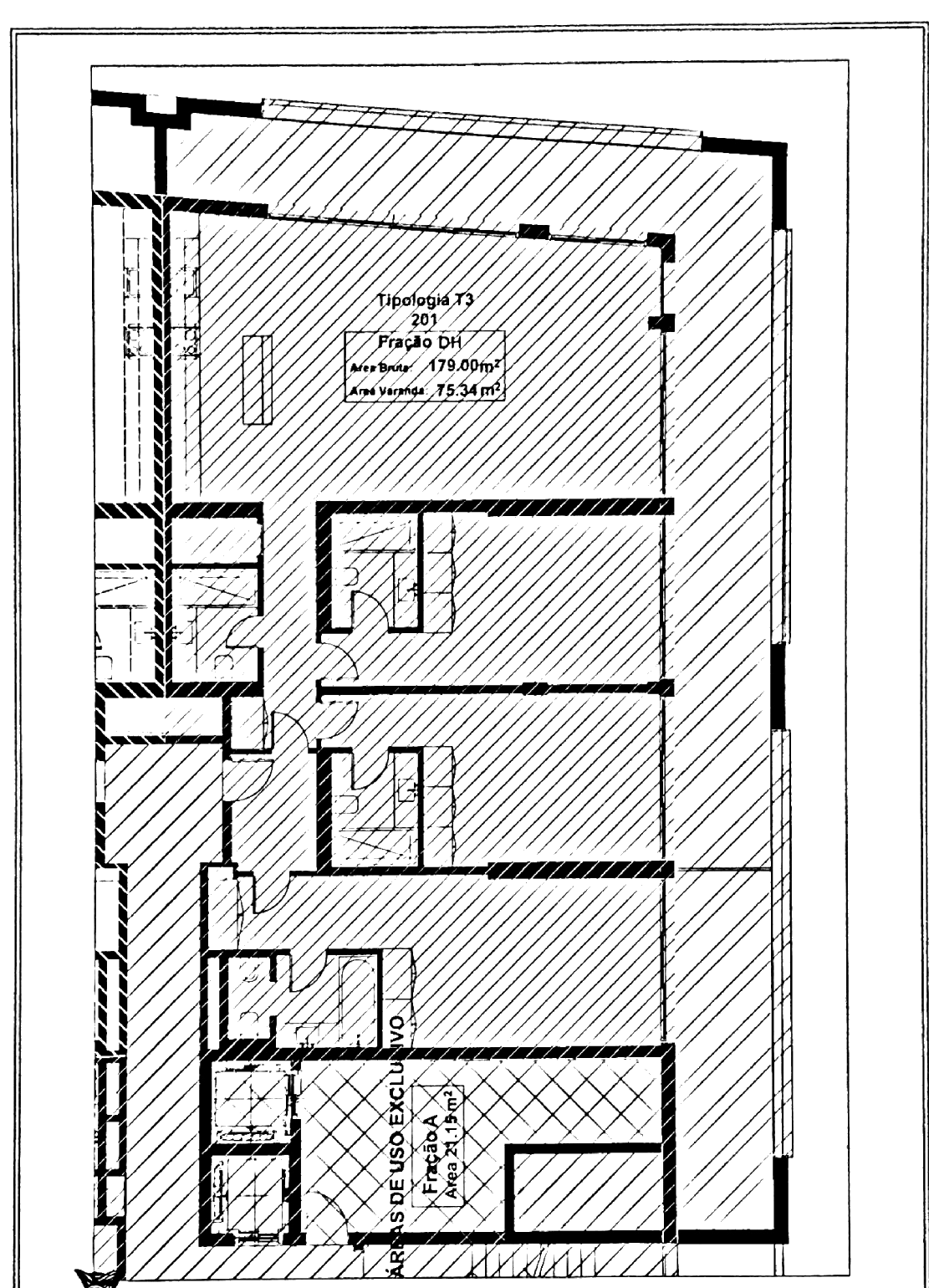Planta do apartamento T3 301 (fração DH) no Hyatt Regency Lisboa Residences, 175,63 m² privativos