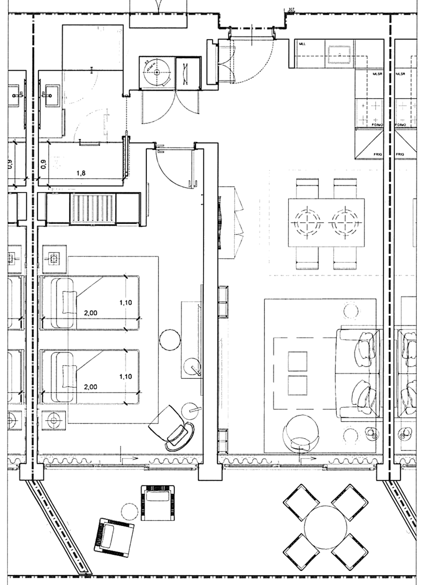 Planta do apartamento T1 307 (fração DL) no Hyatt Regency Lisboa Residences, 72,44 m² privativos