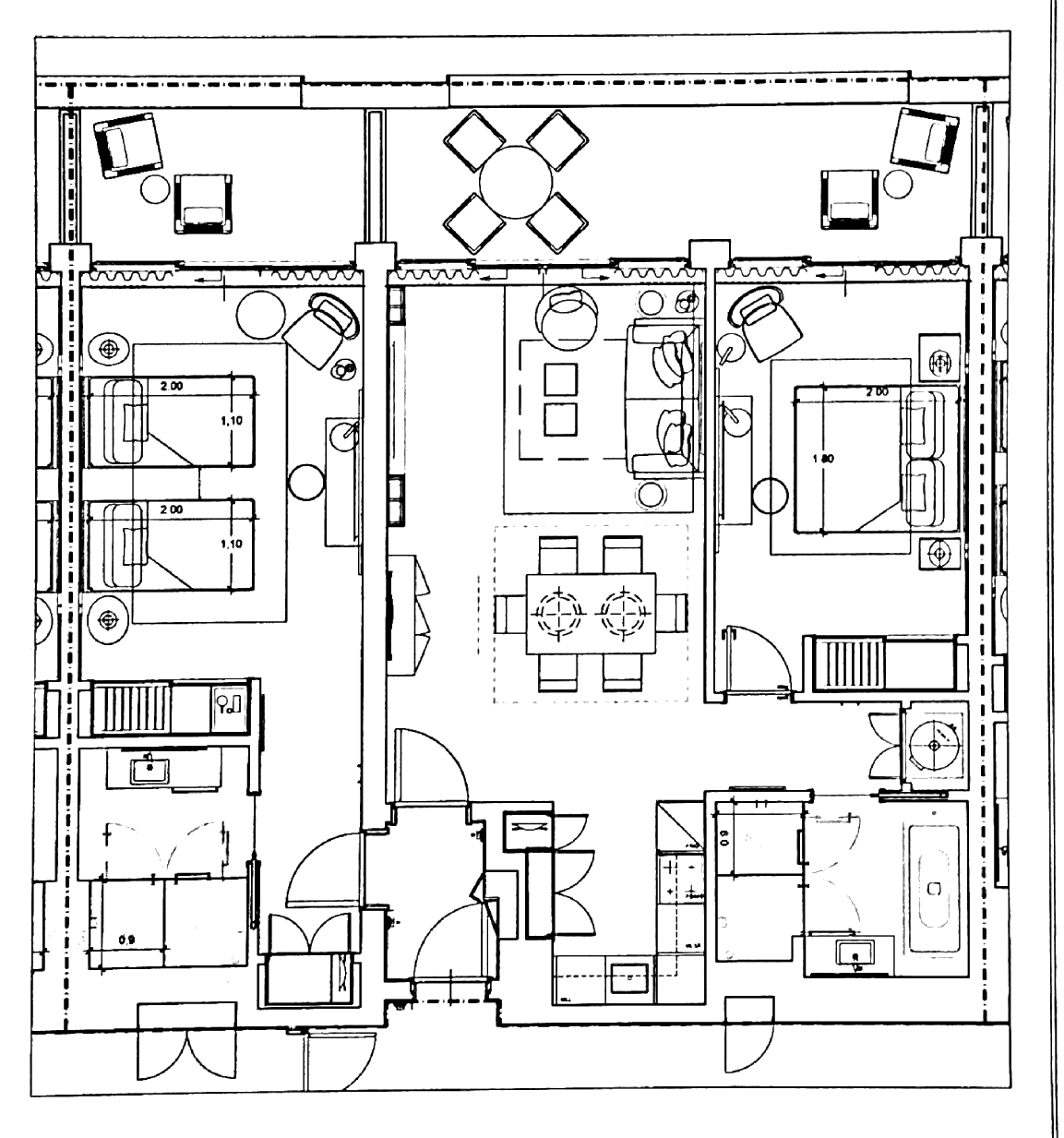 Floor plan of the two-bedroom apartment at the Hyatt Regency Lisboa Residences, 108.92 m² inside