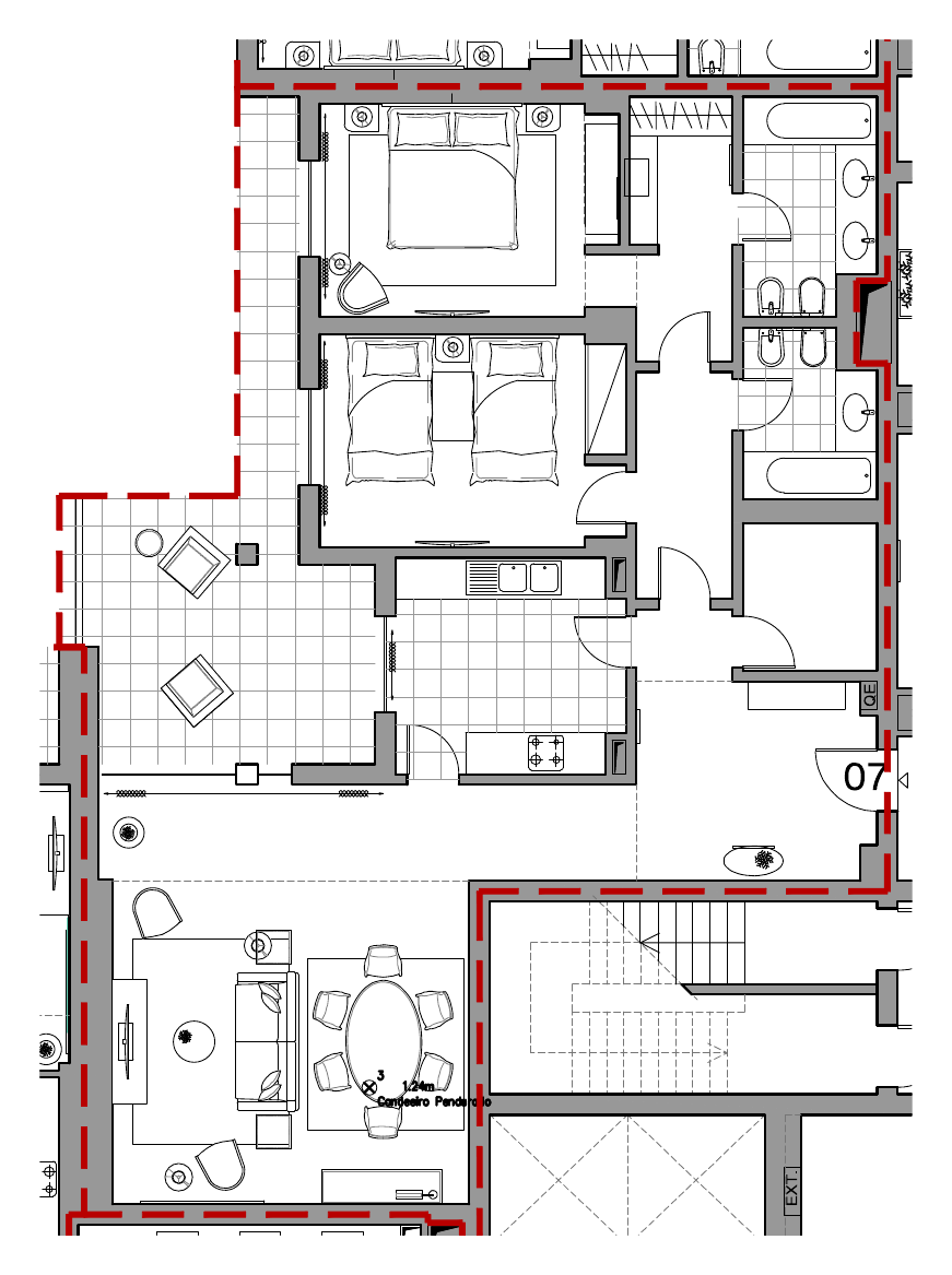 Planta do apartamento T2 007 (fração AAH) no Sheraton Cascais Resort, 128,45 m² privativos