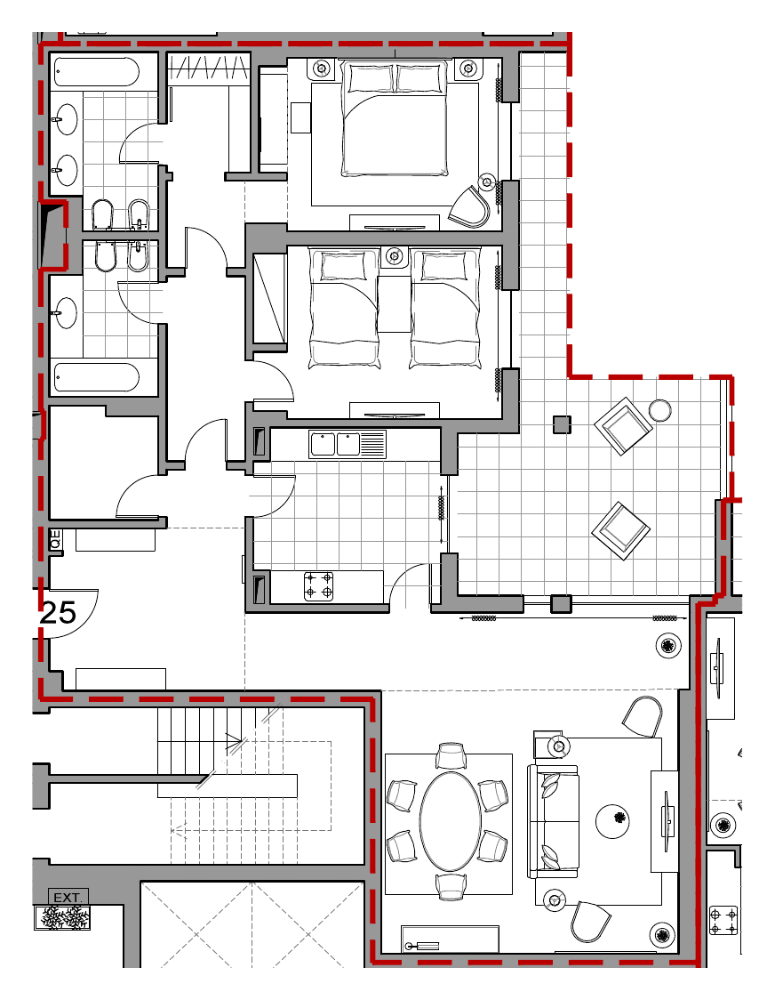 Planta do apartamento T2 025 (fração AAN) no Sheraton Cascais Resort, 128,71 m² privativos