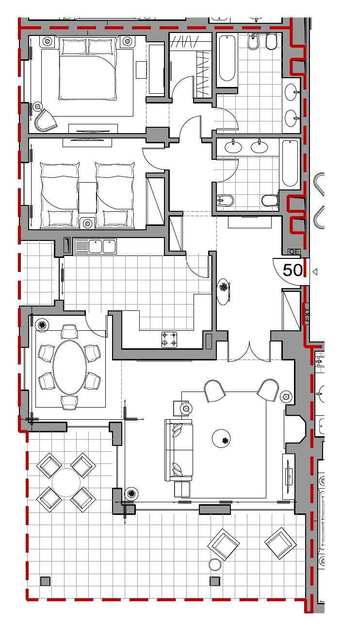 Planta do apartamento T2 050 (fração ABR) no Sheraton Cascais Resort, 137,54 m² privativos