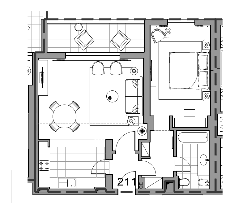 Planta do apartamento T1 211 (fração AEZ) no Sheraton Cascais Resort, 71,65 m² privativos
